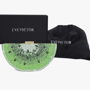 Lime Evevictor Clutch Purse, Crystal Evening Bag, Rhinestone Money Hand Bag